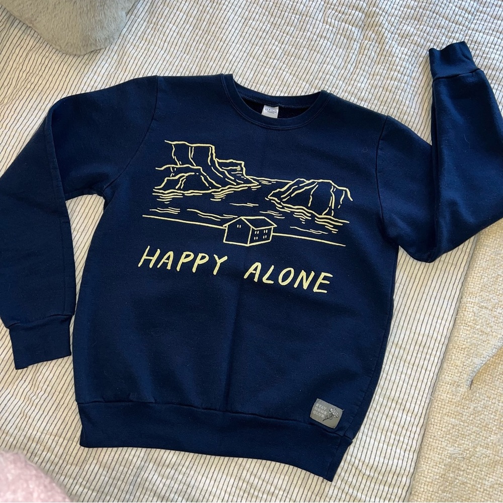 Blue Happy Alone Crewneck Sweatshirt small